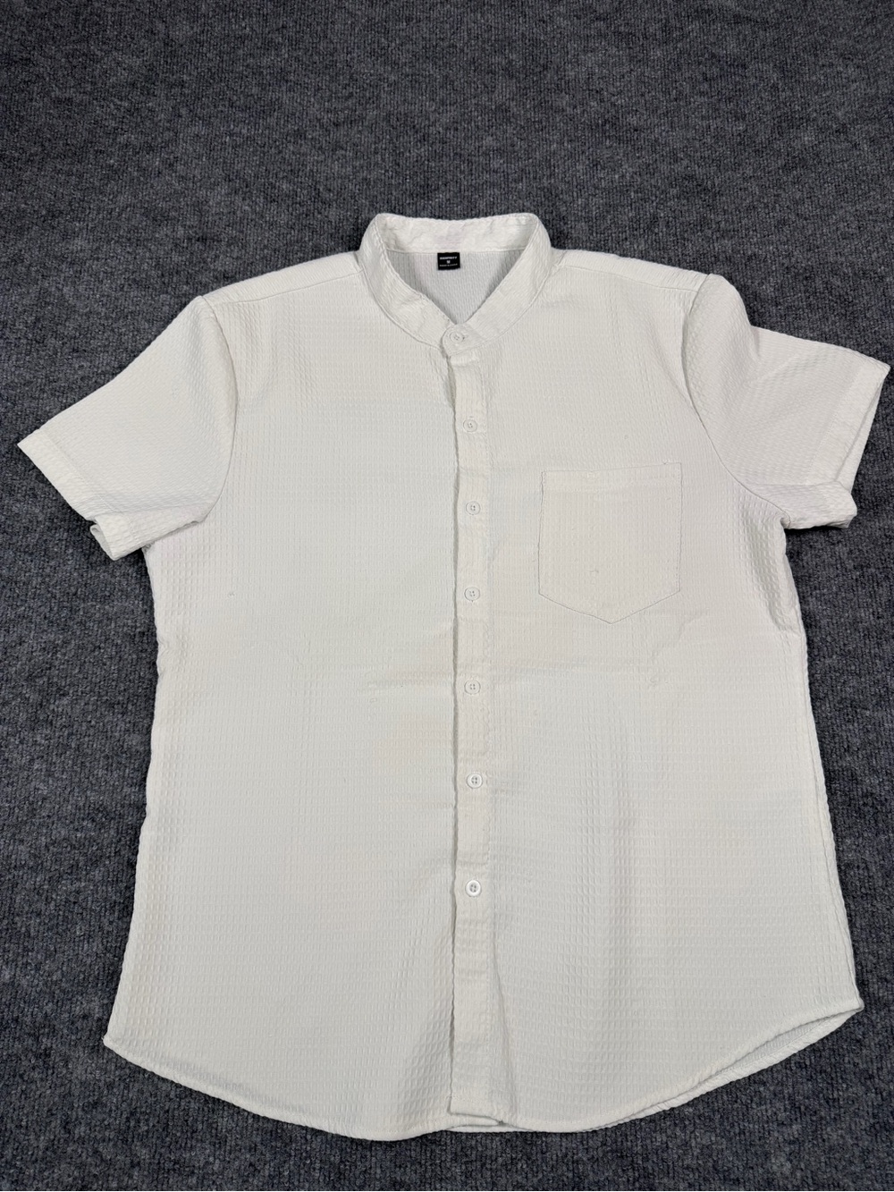 Manfinity White Short-Sleeve Mandarin Collar Button-Down Shirt